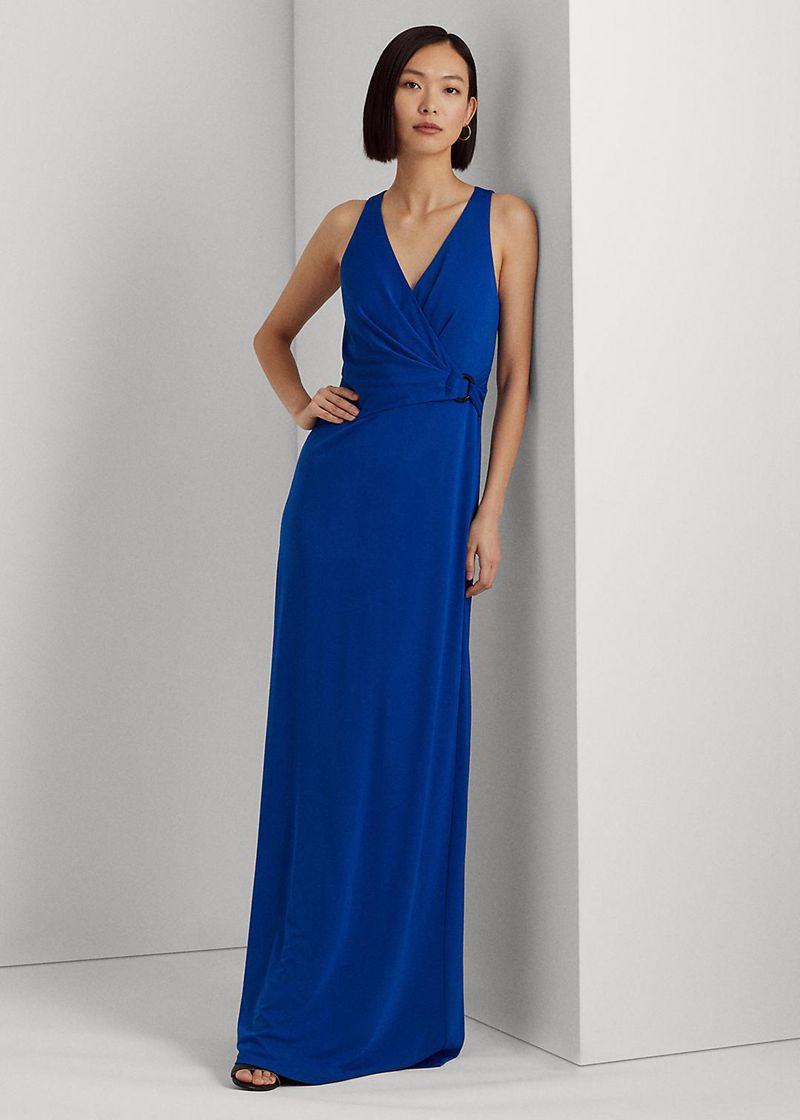 Vestidos Lauren Mujer Stretch Jersey Surplice Gown Chile Azules QMIKS-9340